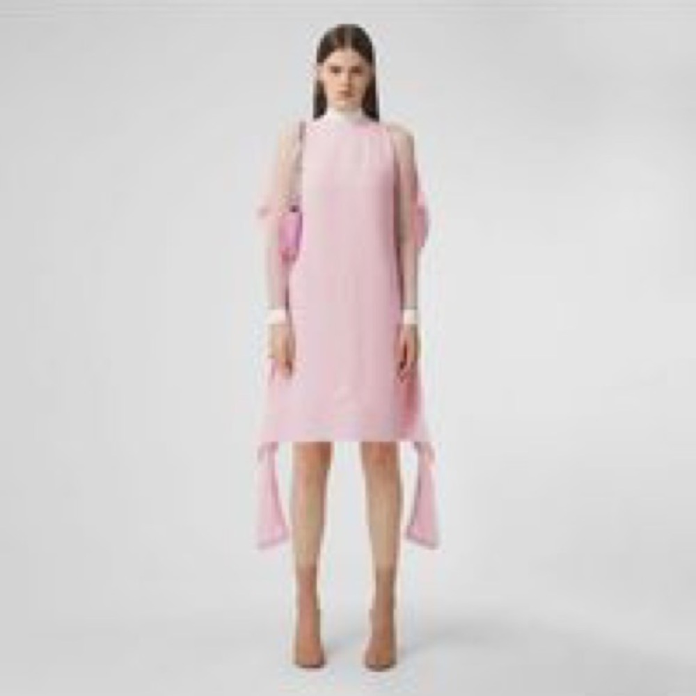 Burberry Drape Detail Satin Crepe Shift Dress Pink Runway Collection Exclusive